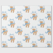 Kinder kerstmis met blauw winterrenrenrendier cadeaupapier (Vlak)