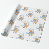 Kinder kerstmis met blauw winterrenrenrendier cadeaupapier (Uitgerold)