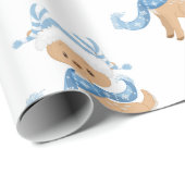 Kinder kerstmis met blauw winterrenrenrendier cadeaupapier (Rol Hoek)