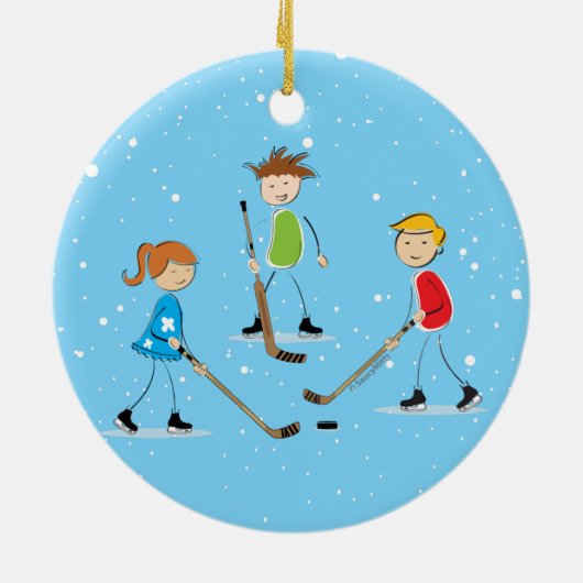 Kinder kerstmis met Pond Hockey Keramisch Ornament (Achterkant)