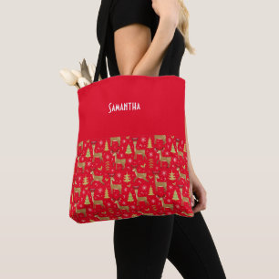 Kinder Kerstrendieren spelen rode naam Tote Bag
