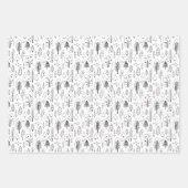 Kinder kersttaart zwart en witte bomen bos inpakpapier vel (Voorkant)