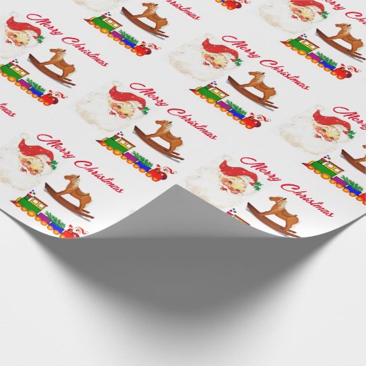 Kinder kersttrein en Rocking Horse Cadeaupapier (Hoek)