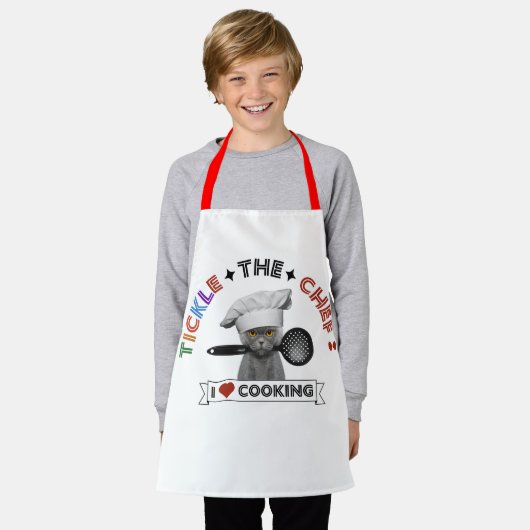 Kinder "Kietelen de Chef" Grappige Kat Schort Rode (Gedragen)