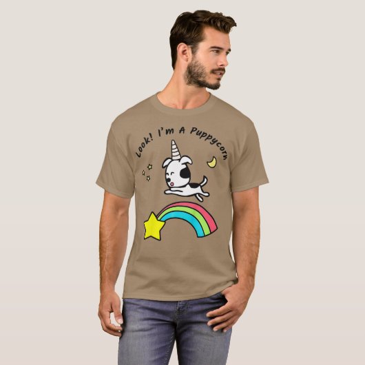 Kinder kijk mij op Puppycorn T-shirt (Voorkant volledig)