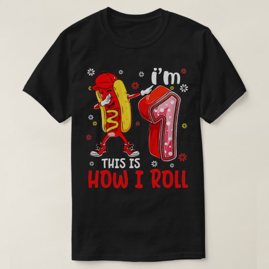 Kinder Kind 1 jaar oud Dabbing Hot Dog Birthday Bo T-shirt (Design voorkant)