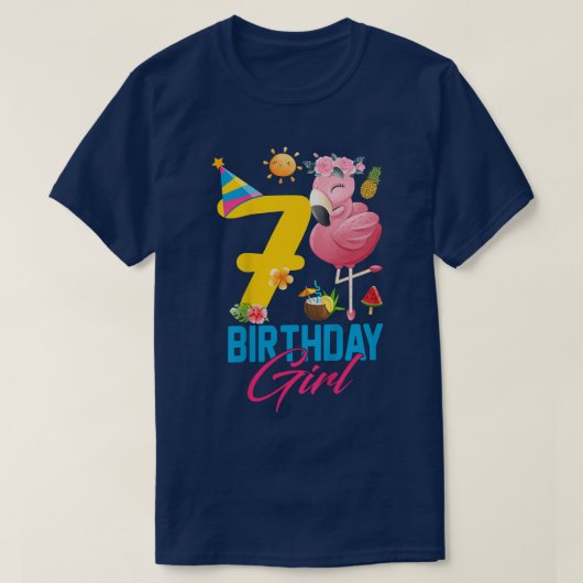 Kinder kind 7 jaar oud meisje Flamingo 7th B T-shirt (Design voorkant)