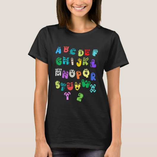 Kinder Kinder Cute Monster Alphabet T-shirt (Voorkant)