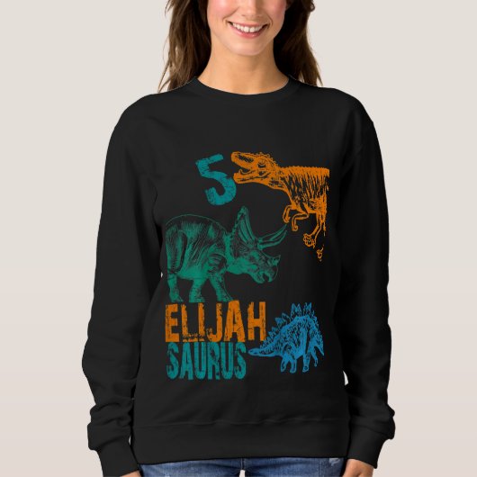 Kinder Kinder Elijah Saurus 5e Verjaardag Jongens  Trui (Voorkant)