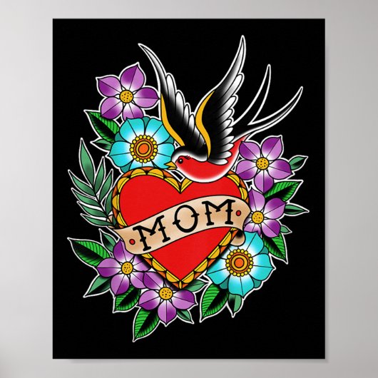 Kinder Kinder Moeder Hart Tattoo Poster (Voorkant)