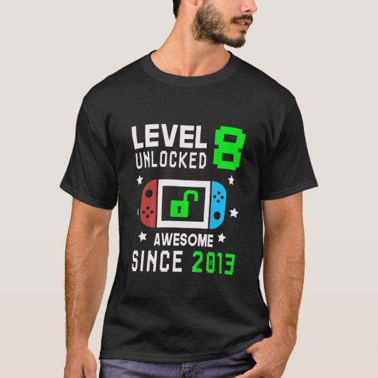 Kinder Kinder niveau 8 Onvergrendelde videogame 8e T-shirt (Voorkant)