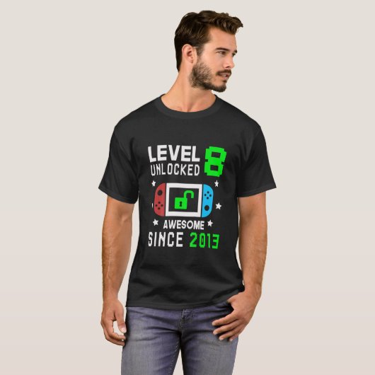 Kinder Kinder niveau 8 Onvergrendelde videogame 8e T-shirt (Voorkant volledig)