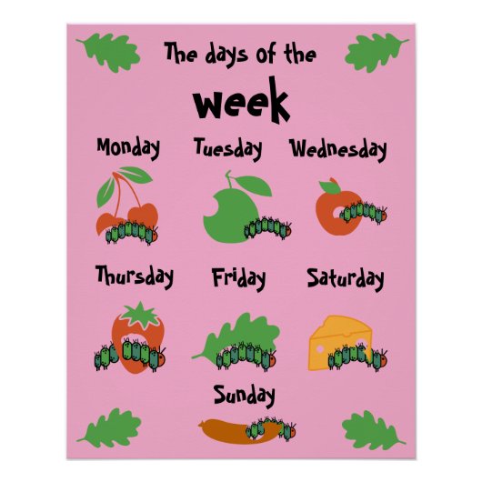 Kinder kinderdagverblijf dagen van de week perfect poster (Voorkant)