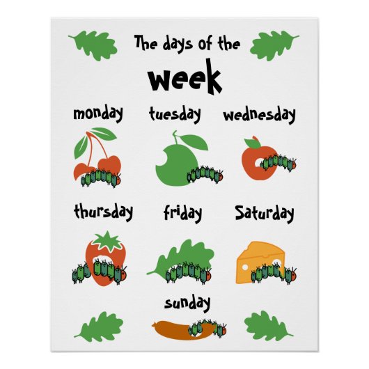 Kinder kinderdagverblijf dagen van de week perfect poster (Voorkant)
