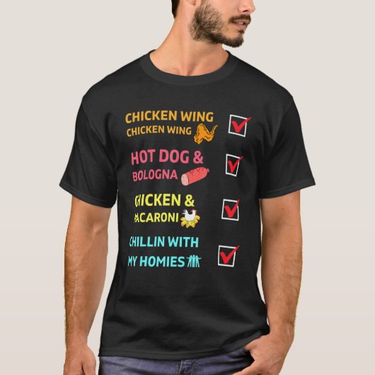 Kinder kippenvleugels Wing Hot Dog en Bologna T-shirt (Voorkant)