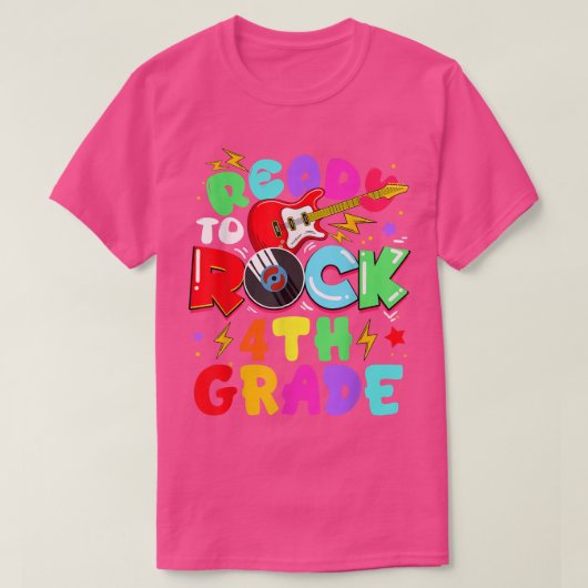 Kinder klaar om de 4e klas gitaar terug naar schoo t-shirt (Design voorkant)