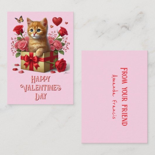 Kinder klaslokaal Valentijnsdag Schattige Kat Notitiekaartje (Voorkant / Achterkant)