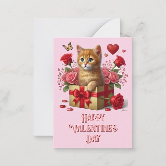 Kinder klaslokaal Valentijnsdag Schattige Kat Notitiekaartje (Voorkant)
