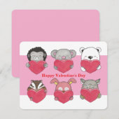 Kinder klasse Valentijn Animal Hearts Flat Kaart (Voorkant / Achterkant)