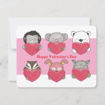 Kinder klasse Valentijn Animal Hearts Flat Kaart