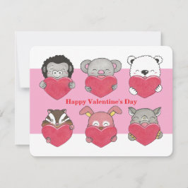 Kinder klasse Valentijn Animal Hearts Flat Kaart