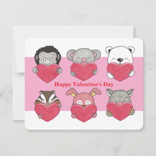 Kinder klasse Valentijn Animal Hearts Flat Kaart (Voorkant)