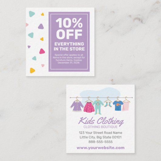 Kinder Kleding Boutique Coupon Kaart Verkoop Aanbo (Voorkant / Achterkant)