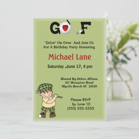 Kinder kleine golfer uitnodiging (Staand voorkant)