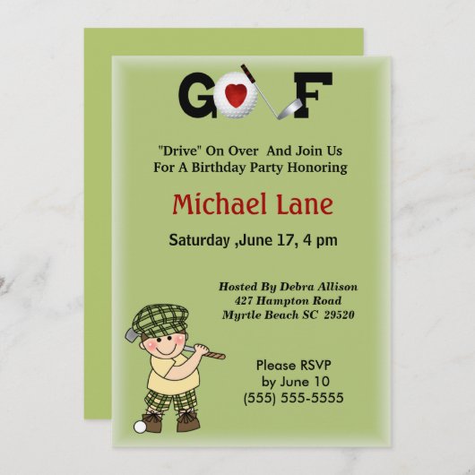 Kinder kleine golfer uitnodiging (Voorkant / Achterkant)