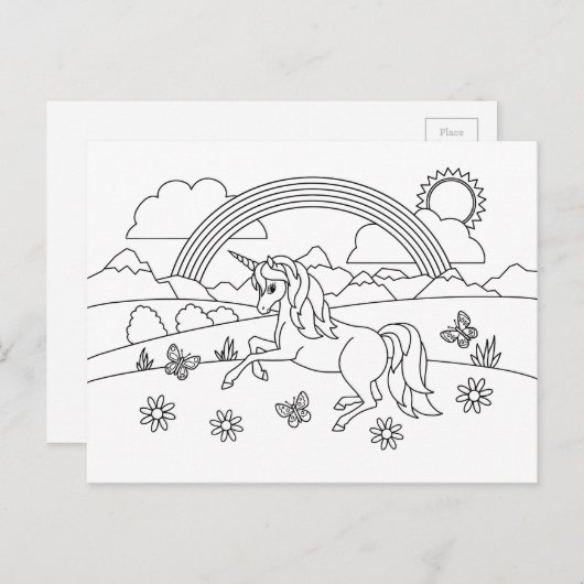 Kinder kleur me Unicorn regenboog Briefkaart (Voorkant / Achterkant)