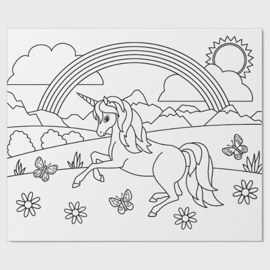 Kinder kleur me Unicorn regenboog Cadeaupapier (Vlak)