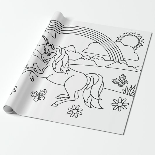 Kinder kleur me Unicorn regenboog Cadeaupapier (Uitgerold)