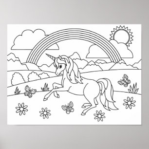 Kinder kleur me Unicorn regenboog Poster