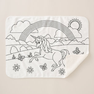 Kinder kleur me Unicorn regenboog Sherpa Deken