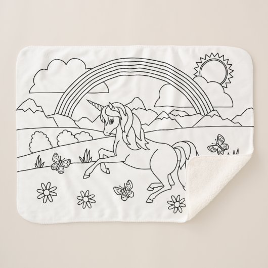 Kinder kleur me Unicorn regenboog Sherpa Deken (Voorkant (horizontaal))
