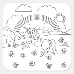 Kinder kleur me Unicorn regenboog Vierkante Sticker