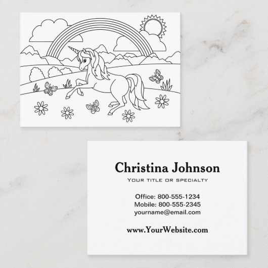 Kinder kleur me Unicorn regenboog Visitekaartje (Voorkant / Achterkant)