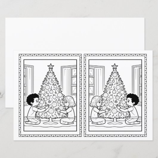 Kinder Kleurboom Papier Kerst Kaart Sjabloon (Voorkant / Achterkant)