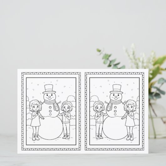 Kinder Kleuren Snowman Papier Kerst Kaart (Staand voorkant)
