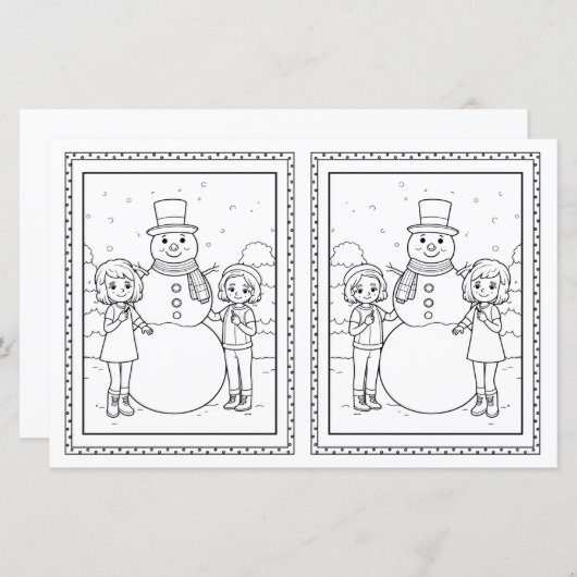 Kinder Kleuren Snowman Papier Kerst Kaart (Voorkant / Achterkant)