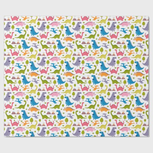 Kinder kleurige dinosaurussen cadeaupapier (Vlak)