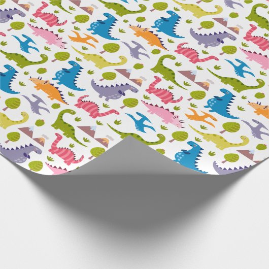Kinder kleurige dinosaurussen cadeaupapier (Hoek)