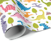 Kinder kleurige dinosaurussen cadeaupapier (Rol Hoek)