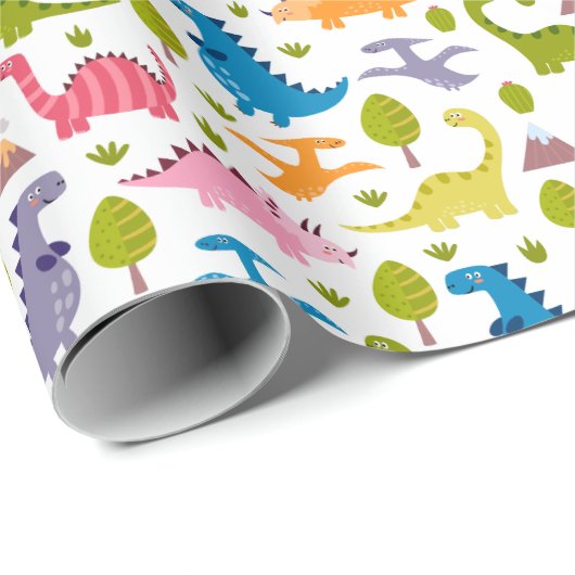 Kinder kleurige dinosaurussen cadeaupapier (Rol Hoek)