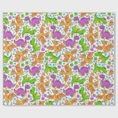 Kinder kleurige dinosaurussen cadeaupapier (Vlak)