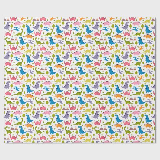 Kinder kleurige dinosaurussen cadeaupapier (Vlak)