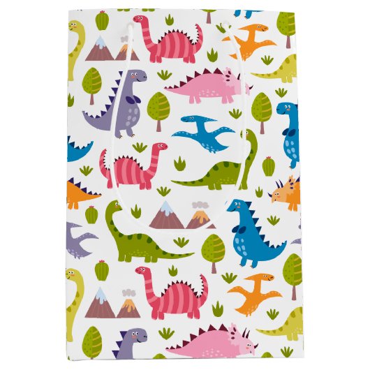 Kinder kleurige dinosaurussen medium cadeauzakje (Voorkant)