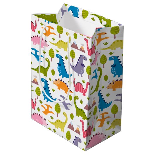 Kinder kleurige dinosaurussen medium cadeauzakje (Achterkant Gekanteld)