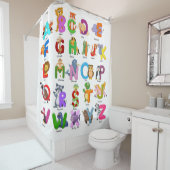 Kinder kleurige Funny Animal Alphabet White Douchegordijn (In situ)