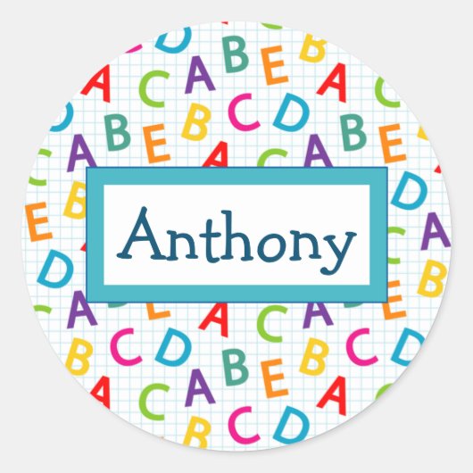 Kinder kleurrijk schoolpatroon ronde sticker (Voorkant)
